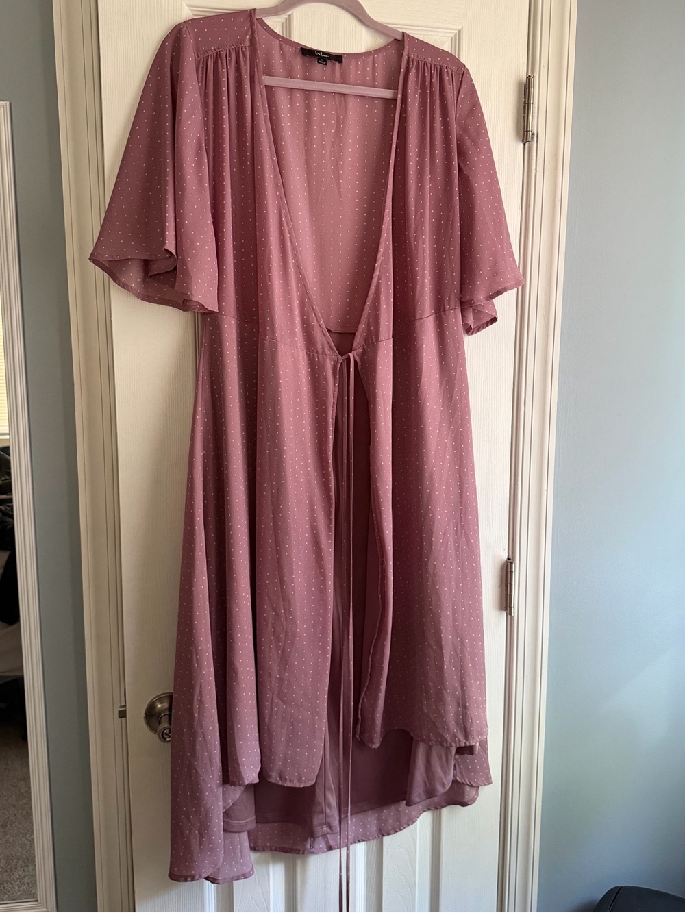 Lulu's Dusty Rose Polka Dot Tie-Front Midi Dress